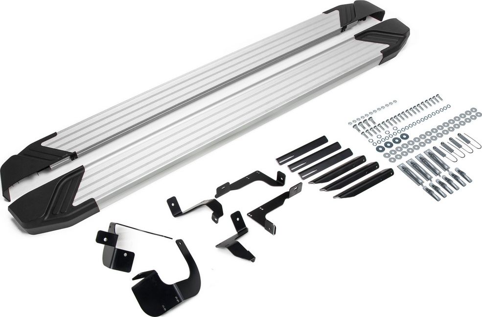 Пороги алюминиевые Rival Silver для Chevrolet Equinox III поколение рестайлинг 2020-2026. Артикул F173AL.1003.1