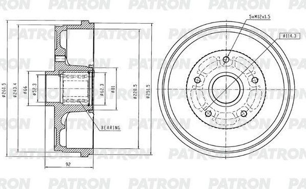 Тормозной барабан Patron задний для Renault Duster I 2011-2020. Артикул PDR1014
