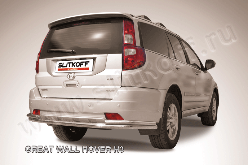 Защита Slitkoff заднего бампера d57/42 двойная длинная для Great Wall Hover H3 2010-2014. Артикул GWHN-H3-011