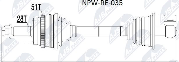 Полуось (привод в сборе, приводной вал) NTY. Артикул NPW-RE-035