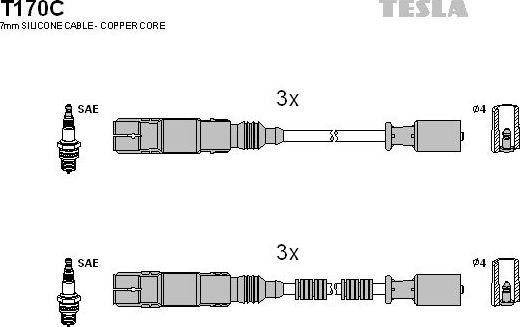 Высоковольтные провода (провода зажигания) (комплект) Tesla. Артикул T170C