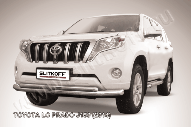 Защита Slitkoff переднего бампера d76/57 двойная для Toyota Land Cruiser Prado 150 2013-2017. Артикул TOP14-002