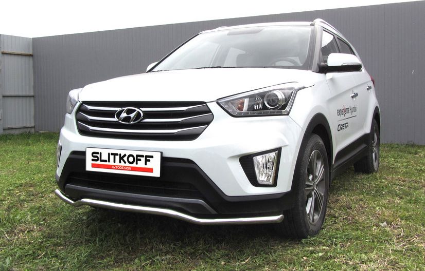 Защита Slitkoff переднего бампера d42 волна для Hyundai Creta 4WD 2016-2021. Артикул HCRET4WD001