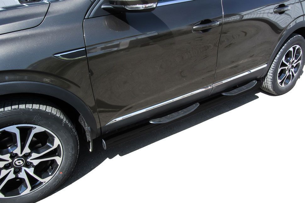 Защита Slitkoff порогов d76 с проступями черная для Renault Arkana 2019-2026. Артикул RAR4WD003B