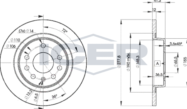 Тормозной диск Icer задний для Saab 9-3 II 2002-2015. Артикул 78BD9115-2