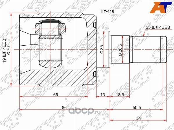 ШРУС ВНУТРЕННИЙ HYUNDAI GETZ 02- (SAT). Артикул HY110