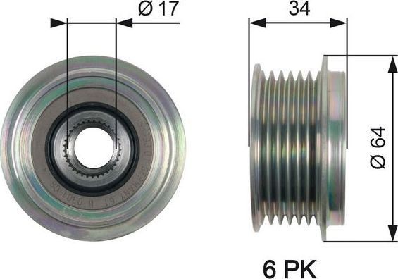 Муфта генератора обгонная Gates DriveAlign® для Volvo V70 III 2007-2011. Артикул OAP7167