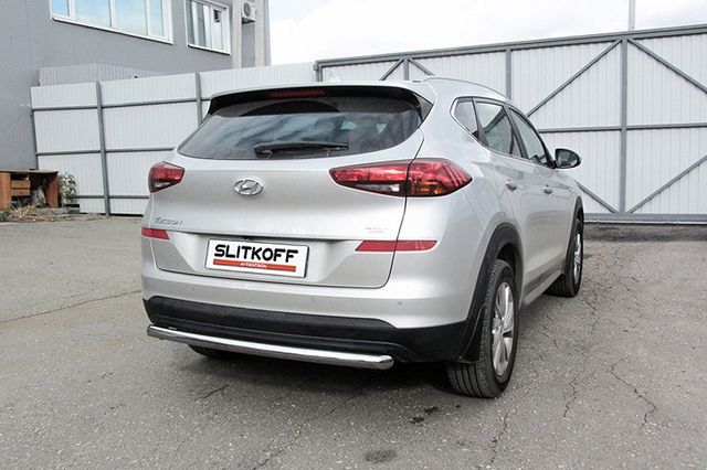 Защита Slitkoff заднего бампера d57 длинная для Hyundai Tucson III рестайлинг 2018-2026. Артикул HT18008