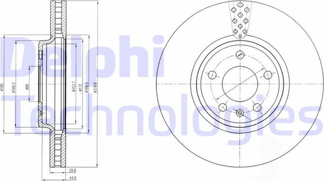 Тормозной диск Delphi передний для Audi A4 IV (B8) 2007-2015. Артикул BG4080C
