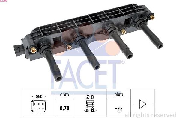 Катушка зажигания Facet OE Equivalent. Артикул 9.6299