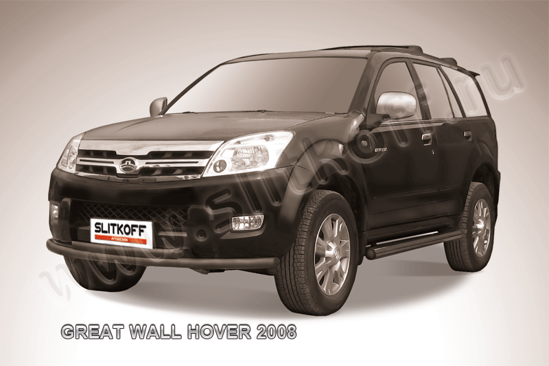 Защита Slitkoff переднего бампера d57/57 двойная ЧЕРНАЯ матовая для Great Wall Hover 2008-2011. Артикул GWHN005B