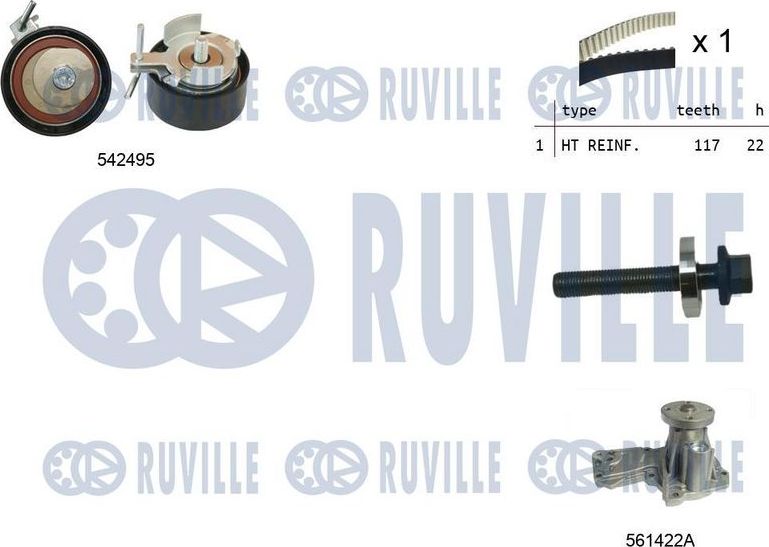 Помпа (водяной насос) с комплектом ремня ГРМ Ruville. Артикул 5503741