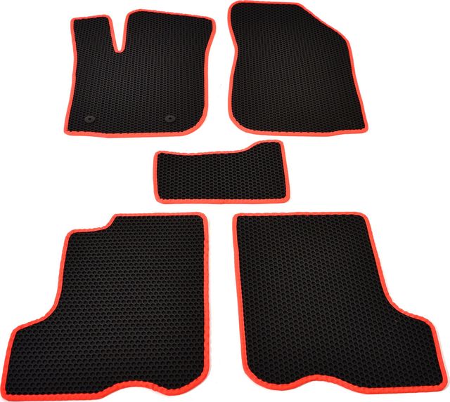 Коврики резиновые Avtodriver SOTA для салона Renault Sandero II 2013-2026. Черные, красный кант. Артикул EVAS.0558.02