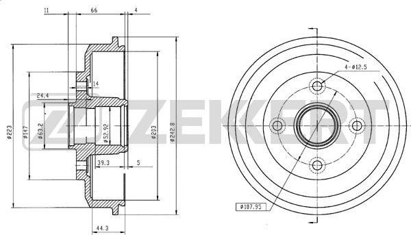 Тормозной барабан Zekkert. Артикул BS-5451