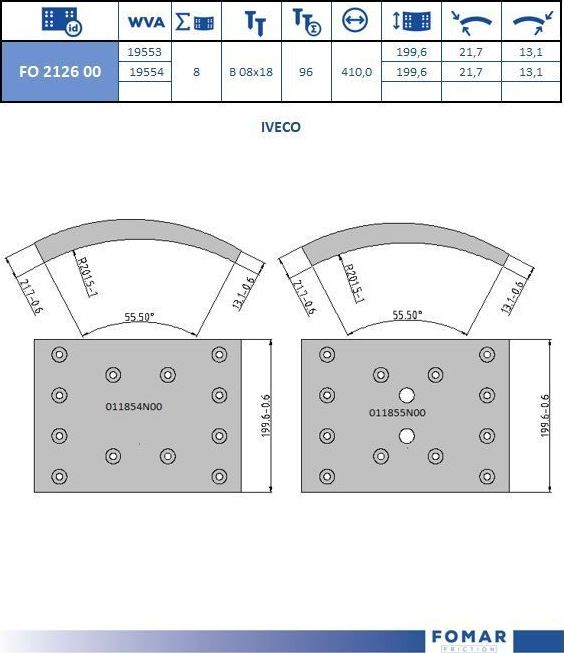 Тормозные накладки Fomar. Артикул FO 2126 00