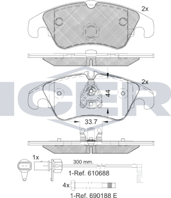 Тормозные колодки Icer передние для Audi A5 I (8T) 2007-2017. Артикул 181862