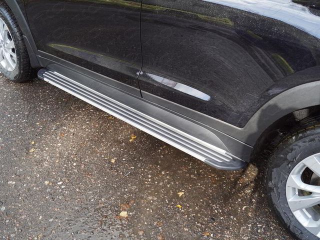 Пороги алюминиевые ТСС Slim Line Silver 1720 мм для Hyundai Tucson III рестайлинг 2018-2021. Артикул HYUNTUC18-33S