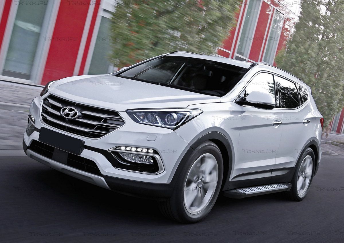 Пороги алюминиевые Rival Bmw-Style круг для Hyundai Santa Fe III 2012-2018. Артикул D180AL.2305.2