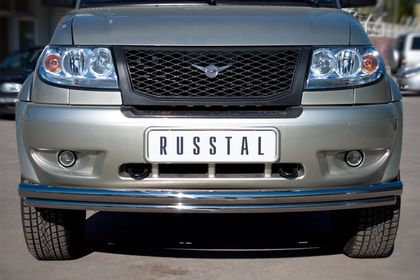 Защита RusStal переднего бампера d63/42 (дуга) для УАЗ Patriot 2005-2014. Артикул UPZ-000500