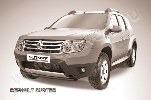 Защита Slitkoff переднего бампера d42 ЧЕРНАЯ матовая для Renault Duster I 2010-2015. Артикул RD005B
