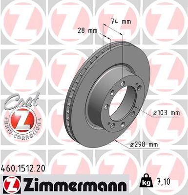 Тормозной диск Zimmermann Coat Z передний для Porsche 944 1985-1991. Артикул 460.1512.20