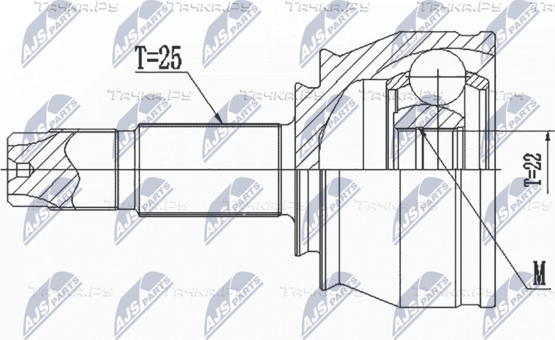 Шрус внутренний (граната) NTY передний для Peugeot Bipper 2008-2026. Артикул NPZ-CT-024