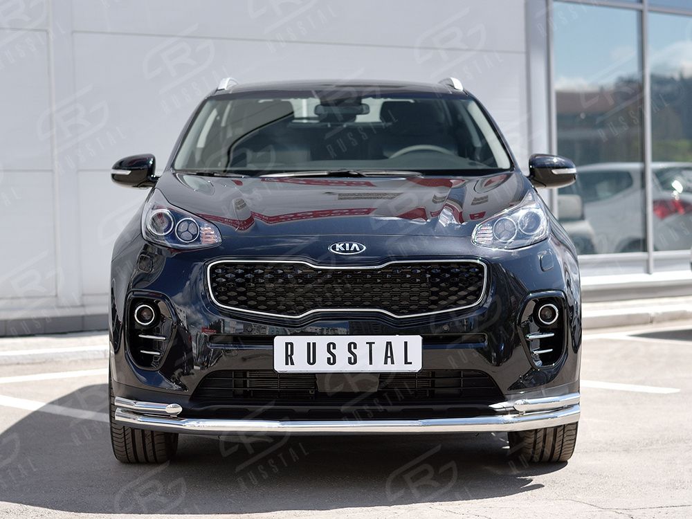 Защита RusStal переднего бампера d63 секция-d42 уголки для Kia Sportage IV 2016-2018. Артикул KSZ-002286