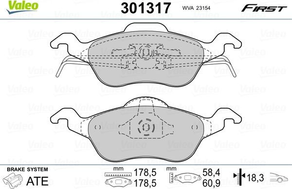 Тормозные колодки Valeo First. Артикул 301317