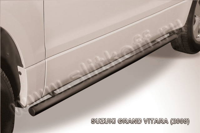 Пороги Slitkoff труба d57 ЧЕРНЫЕ матовые для Suzuki Grand Vitara III 3-дв. 2008-2012. Артикул SGV3D08011B