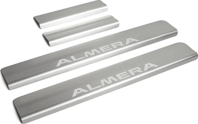 Накладки Rival на пороги (с надписью) для Nissan Almera G15 2012-2018. Артикул NP.4104.3