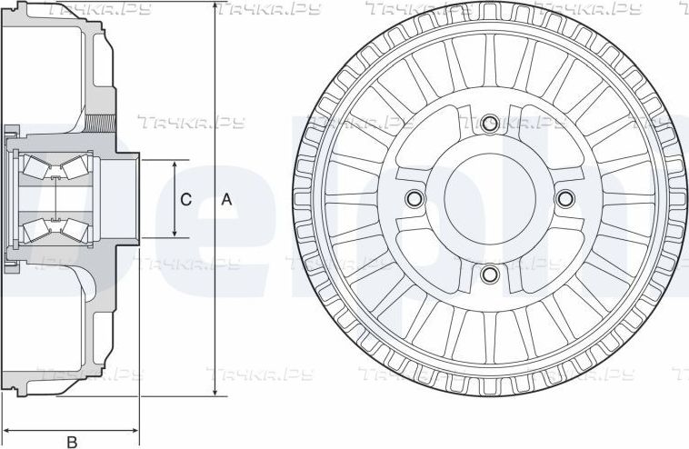 Тормозной барабан Delphi задний для Mercedes-Benz Citan 2012-2026. Артикул BFR621
