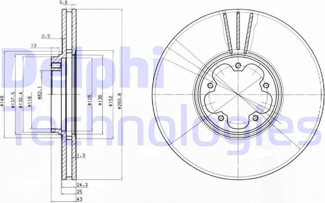Тормозной диск Delphi передний для Ford Transit VI 2000-2006. Артикул BG3504