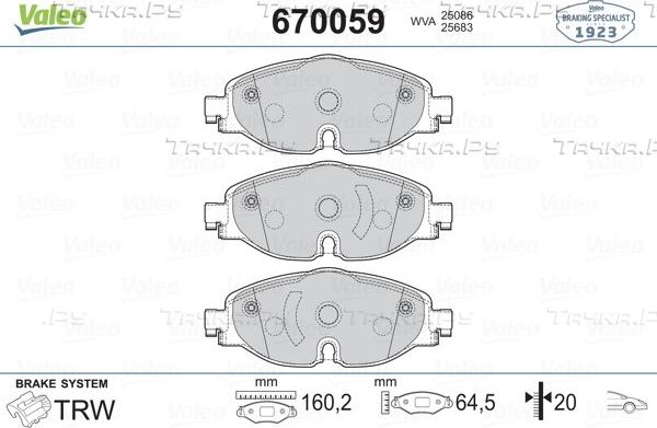 Тормозные колодки Valeo передние для Volkswagen Caddy V 2021-2026. Артикул 670059