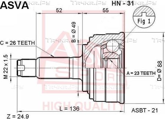 Шрус наружный (граната) Asva. Артикул HN-31