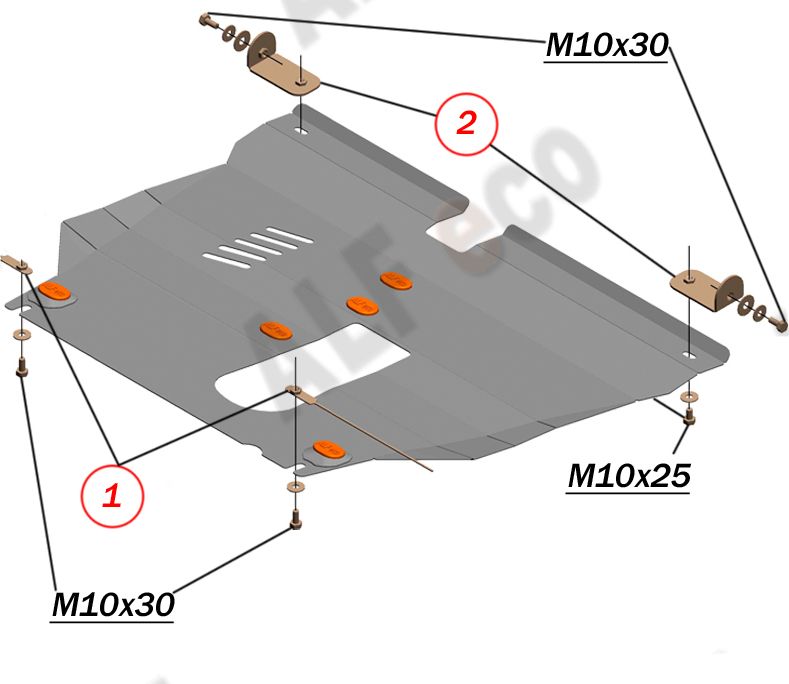 Защита алюминиевая Alfeco для картера и КПП Toyota Caldina III T240 2WD 2002-2007. Артикул ALF.24.152 AL4