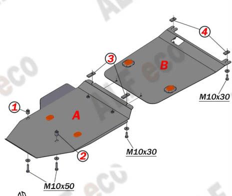 Защита алюминиевая Alfeco для картера и АКПП Mercedes-Benz M-Класс (ML) W164 2005-2011. Артикул ALF.36.07 AL4