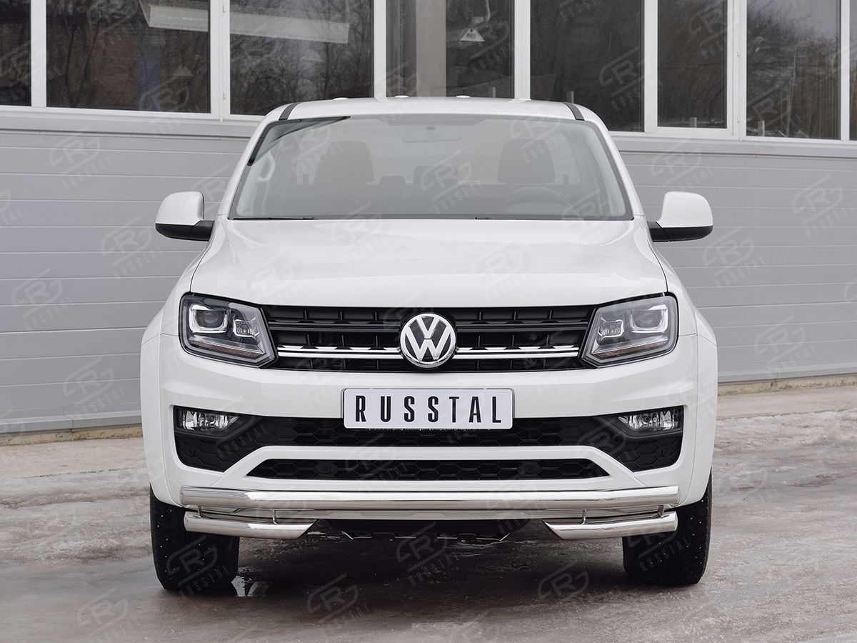 Защита RusStal переднего бампера d63 секция-d63 уголки для Volkswagen Amarok I 2016-2026. Артикул VAMZ-002535