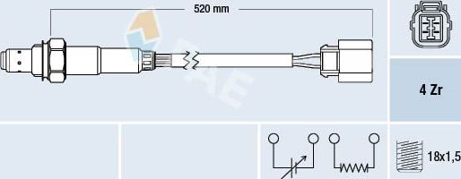 Лямбда-зонд (кислородный датчик) FAE. Артикул 77318