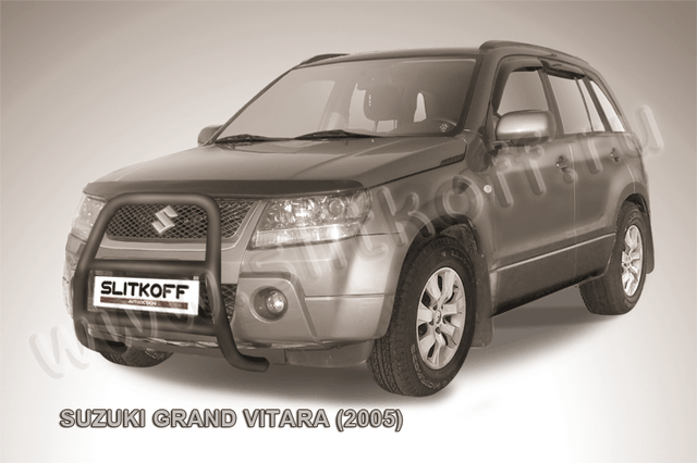 Кенгурятник Slitkoff d57 высокий ЧЕРНЫЙ матовый для Suzuki Grand Vitara III 5-дв. 2005-2008. Артикул SGV05004B