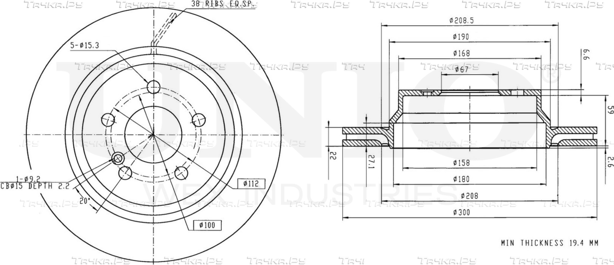 Диск тормозной (Unio). Артикул BRD-20536