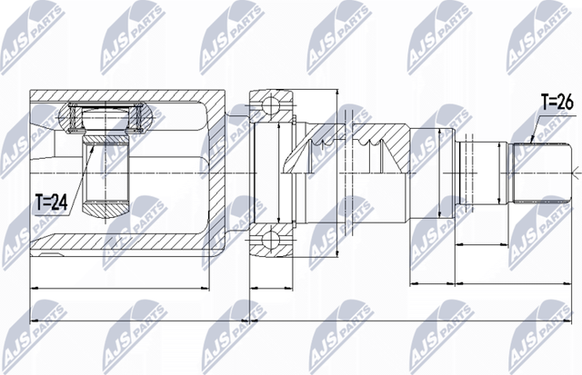 Шрус внутренний (граната) NTY передний правый для Volvo V40 II 2012-2019. Артикул NPW-VV-066
