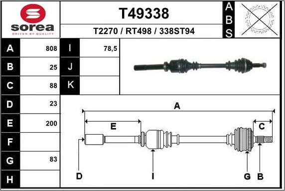 Полуось (привод в сборе, приводной вал) EAI. Артикул T49338