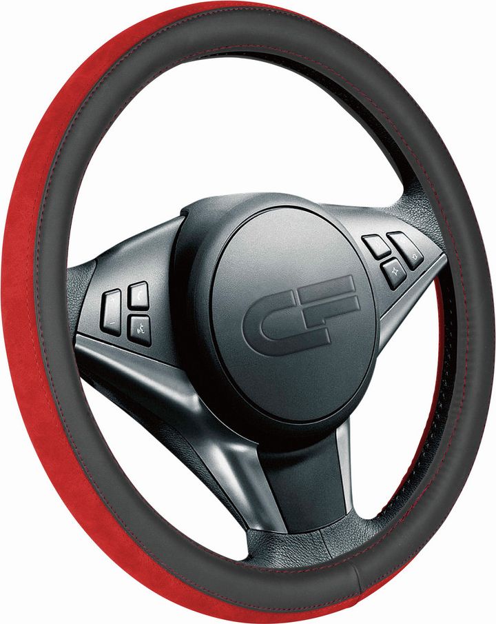 Оплётка на руль CarFashion Flip (размер M, экокожа, цвет ЧЕРНЫЙ/КРАСНЫЙ/КРАСНЫЙ). Артикул 31316