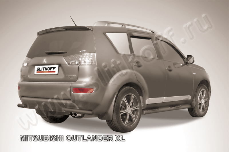 Защита Slitkoff задняя d57 уголки ЧЕРНАЯ матовая для Mitsubishi Outlander XL 2006-2010. Артикул MXL012B