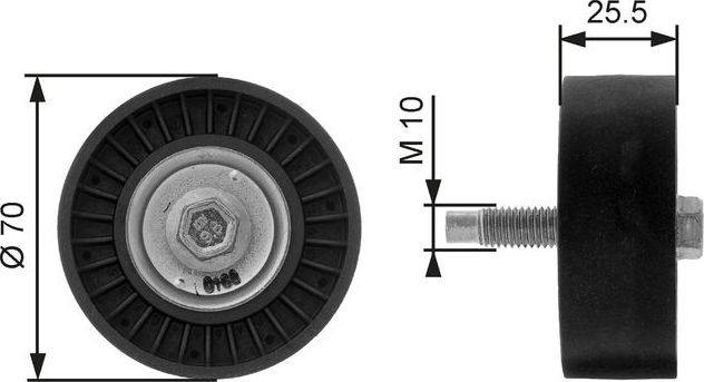 Направляющий (ведущий) ролик приводного поликлинового ремня Gates (полимерный материал). Артикул T36199