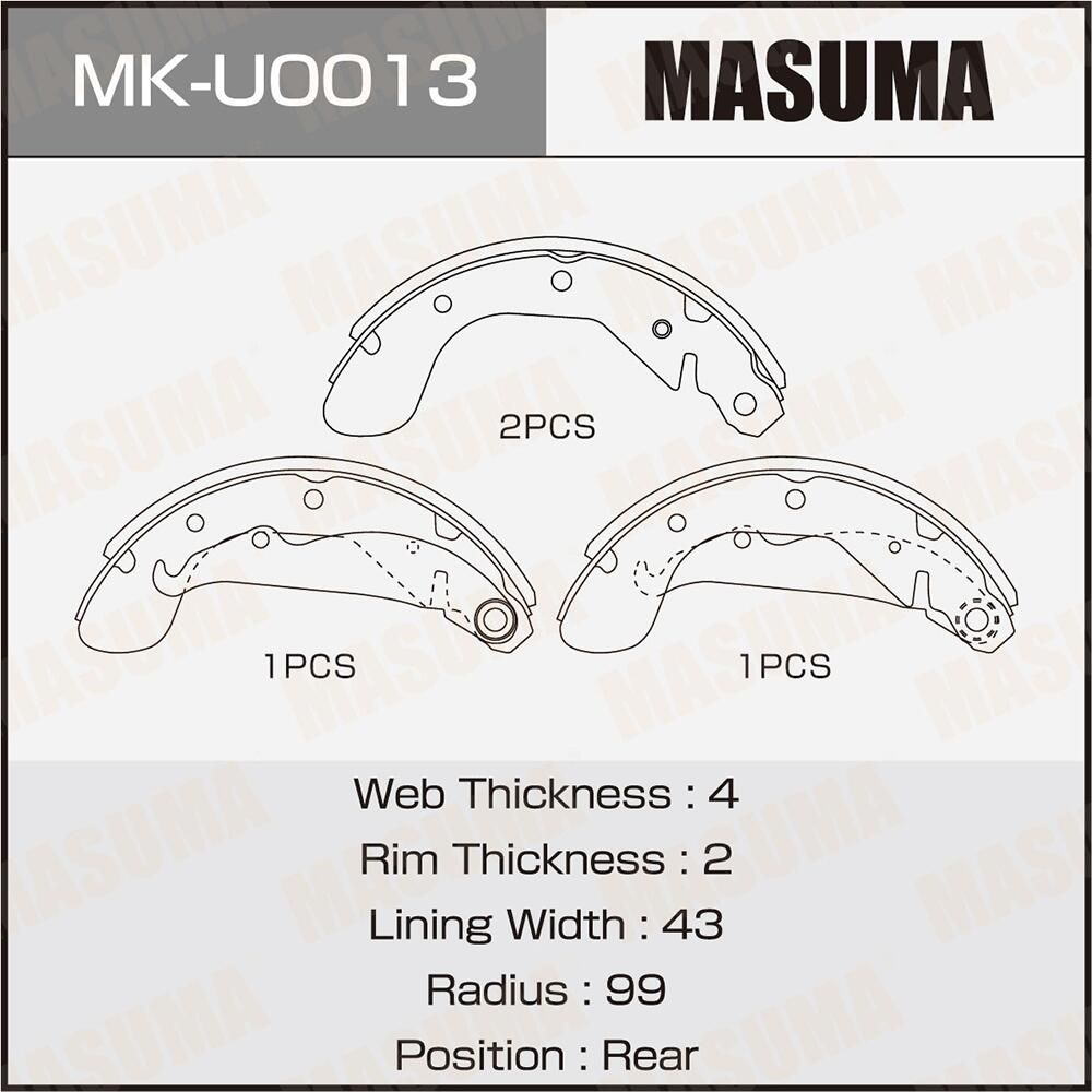 Колодки барабанные MASUMA OPEL ASTRA-G 98-05 (1/12) Masuma. Артикул MKU0013