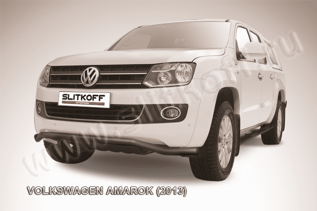 Защита Slitkoff переднего бампера d57 Волна ЧЕРНАЯ матовая для Volkswagen Amarok 2010-2015. Артикул VWAM13-007B