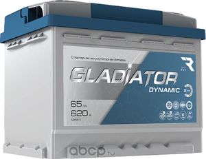 АКБ Gladiator Dynamic 65 А/ч  пусковой ток 620 А  обратной полярности  тип вывода конус. 242х175х190 Gladiator. Артикул gdy6500