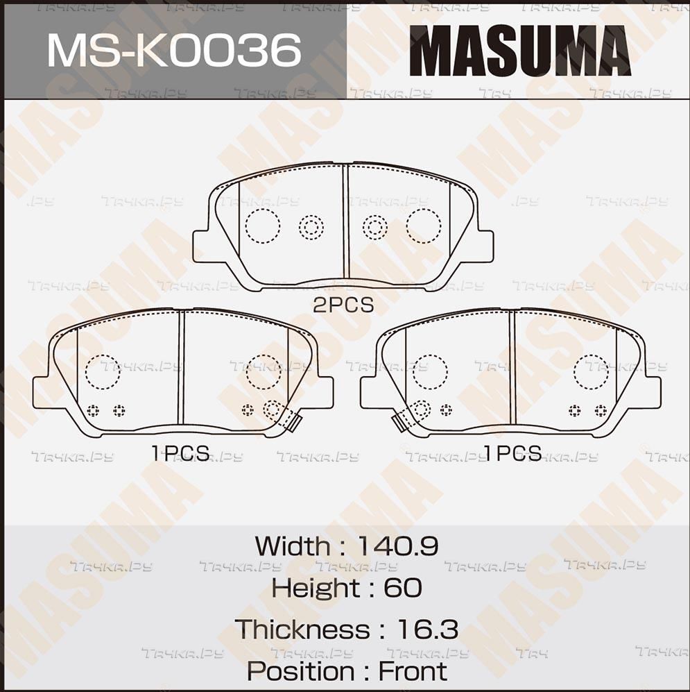 Тормозные колодки Masuma передние для Hyundai i30 II 2011-2017. Артикул MS-K0036