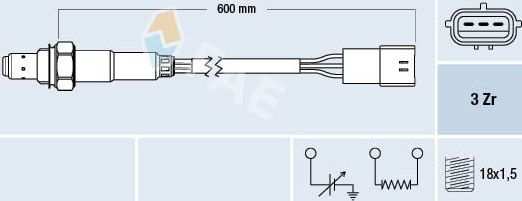 Лямбда-зонд (кислородный датчик) FAE. Артикул 77467